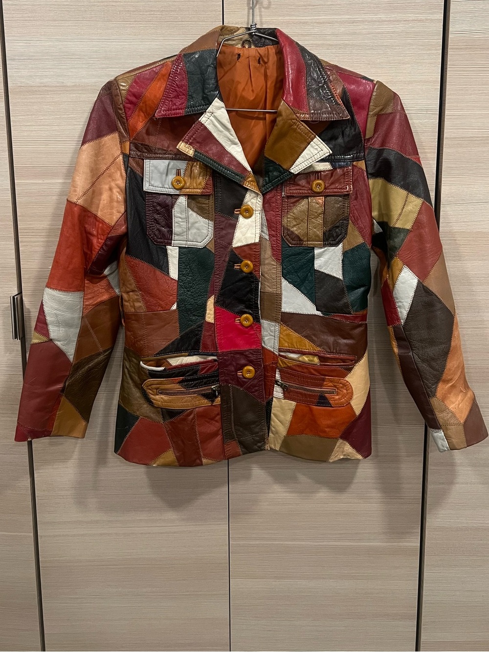 Vintage Patchwork Multicolor Leather Jacket